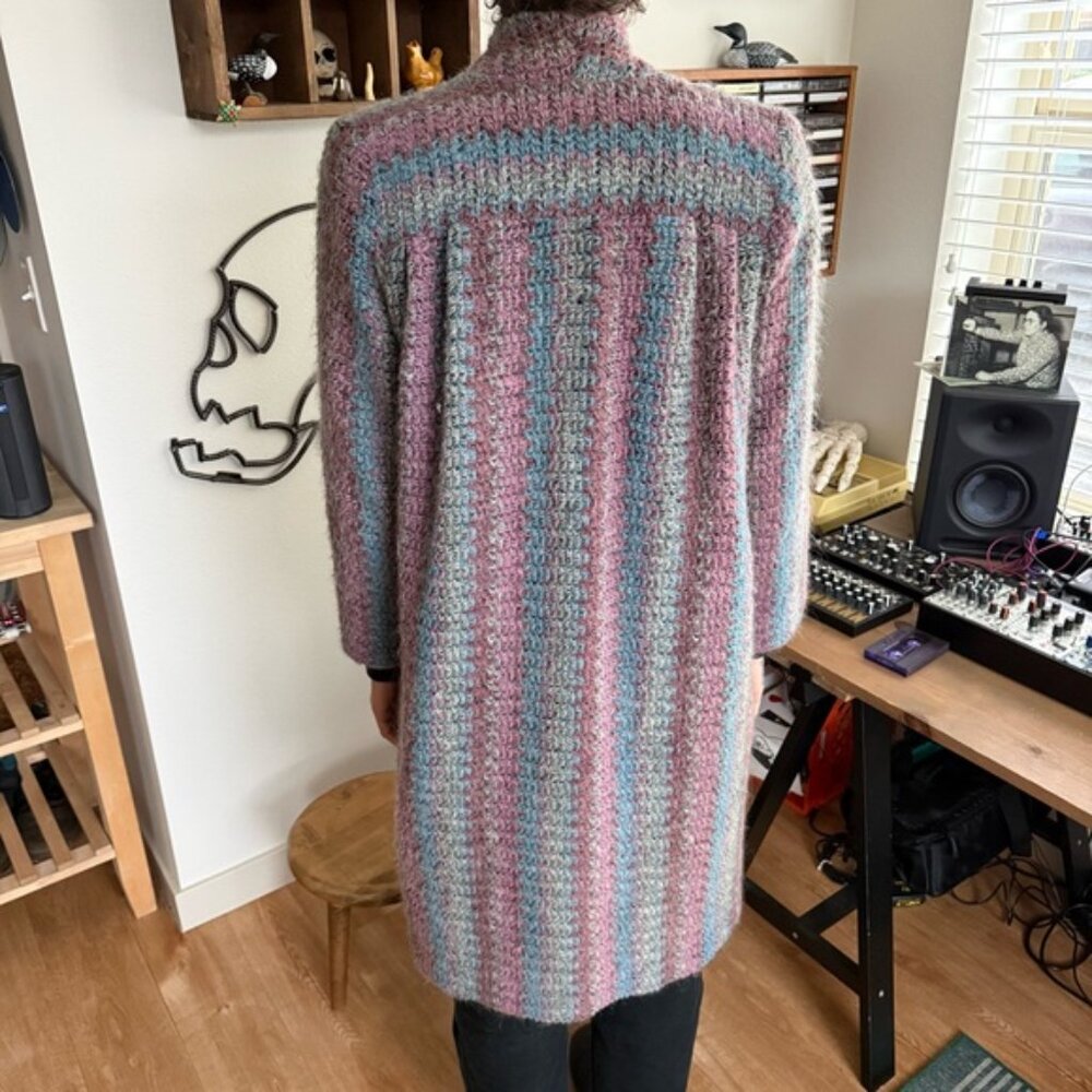 💀 SOLD 💀 Vintage 70s Knit Mohair Blend Long Lined Open Cardigan Sweater Jacket S - Picture 6 of 9